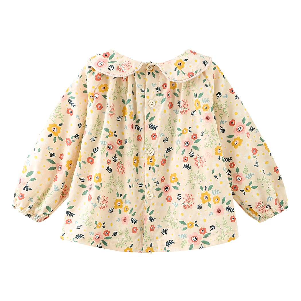 Girls Lapel Blouse With Floral Shirt Long-Sleeve Spring Fall Cotton Flower Blouses Children Girl Peter Collar Tops Kids Clothes