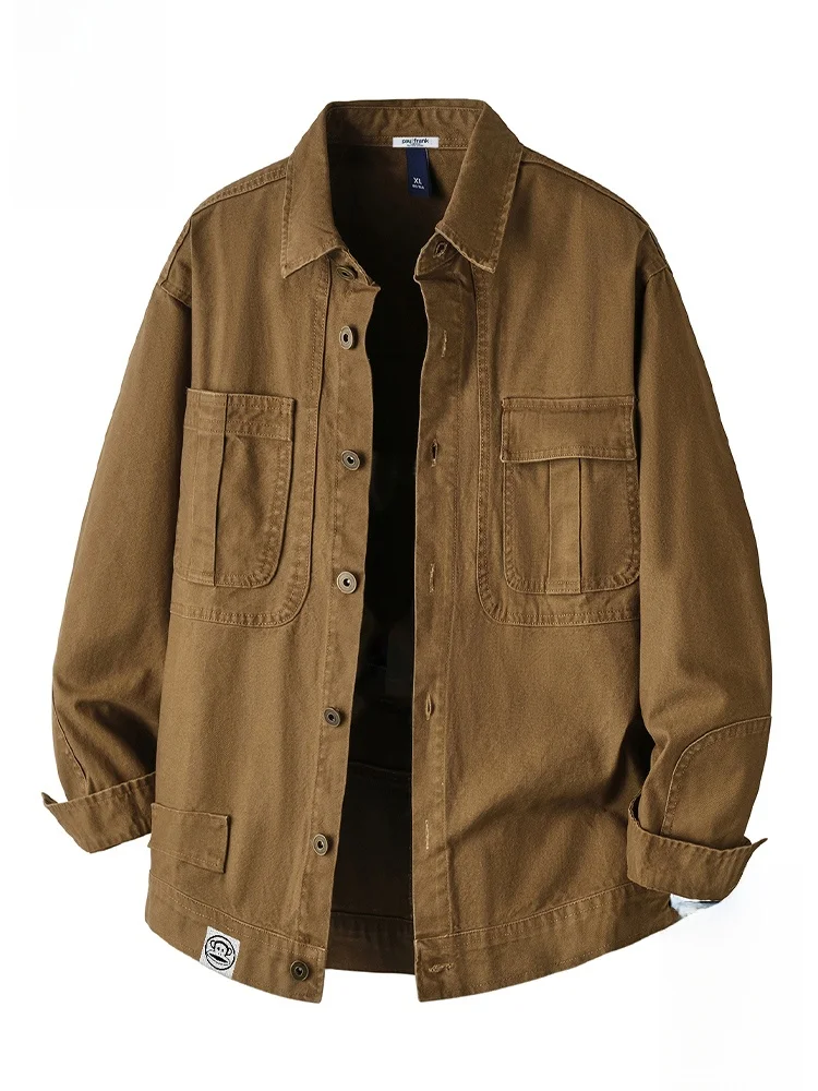 

PaulFrank Retro Waed Workwear Jaet Men's Spring Loose Pure Cotton Collar irt Outerwear Long Sve Button Closure