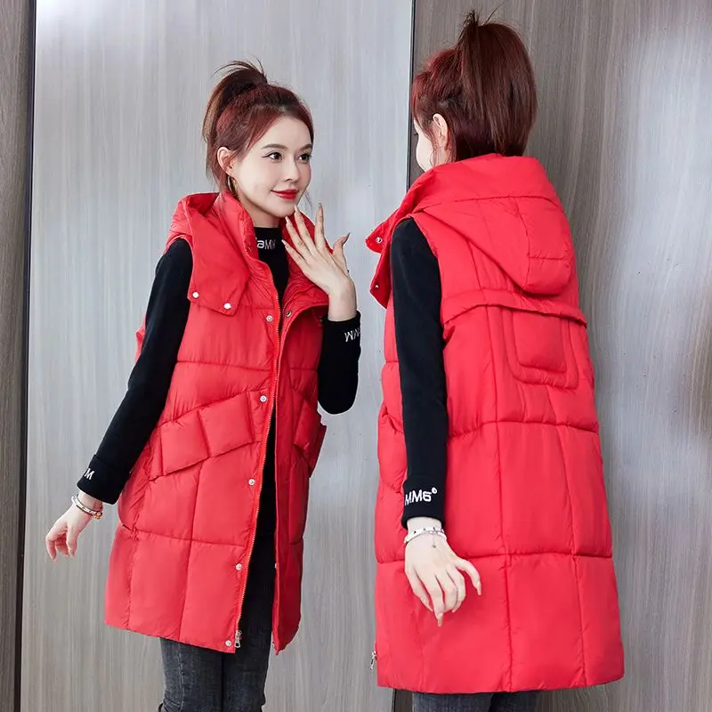 

2024 Autumn Winter Parkas Down Cotton Vest Women Sleeveless Jacket Fashion Korean Mid-Length thick Ladies waistcoat Tops R050