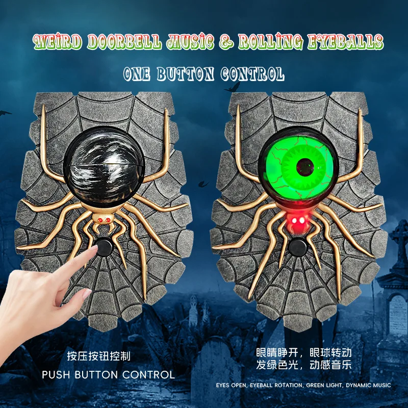 New Halloween One‑Eyed Spider Doorbell, Light Up With Spooky Horror Sounds, Scary Door Bell Prop For Haunted House Party Holiday