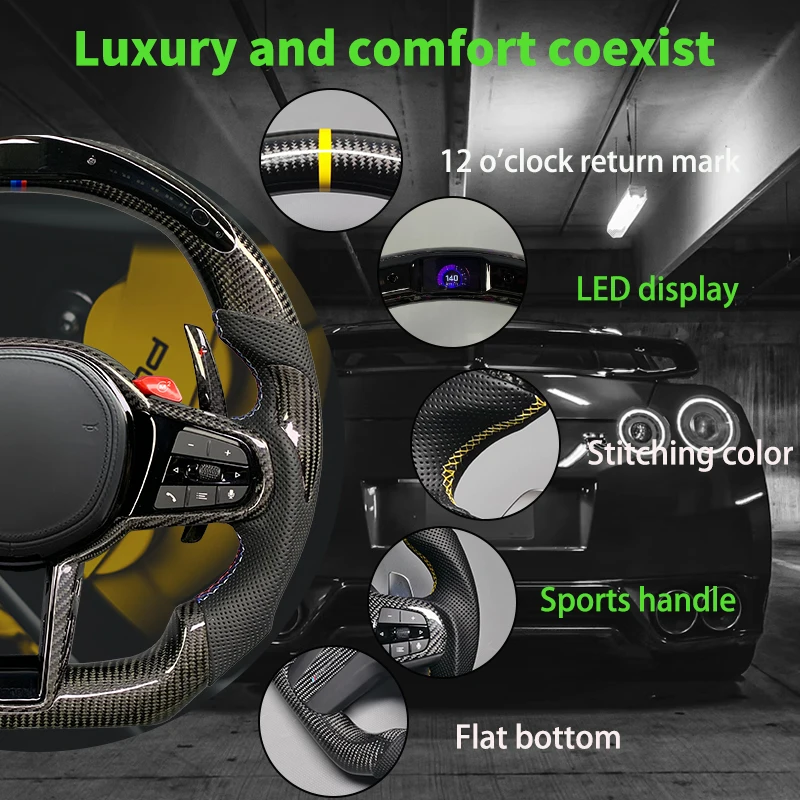 Volant personnalisé adapté pour Hyundai Elantra N Veloster N 2022 – 2025, volant de voiture Led en Fiber de carbone véritable