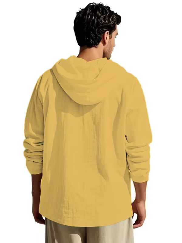 Herren Baumwoll-Leinen Kapuzen-Henley-Shirt Pullover Atmungsaktiv Bequem Neuer Stil Vielseitige Freizeitkleidung – Detail 40