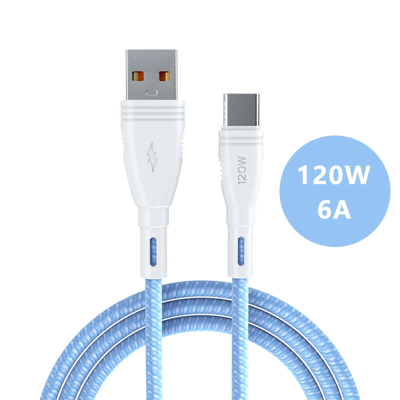 Cable USB tipo C 6A 120W, carga rápida PD, Cable de silicona, para Xiaomi, Redmi, Huawei, Samsung, OnePlus