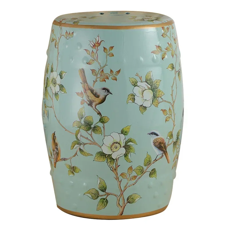 

Ceramic Vanity Stool Shoe Stool Flower Bird Drum Stool Porcelain Pier Embroidered Ottoman Home Decoration H45X28cm