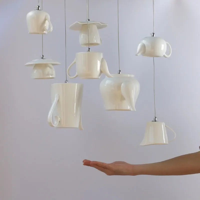 Modern Ceramic Led Pendant Lights Nordic Cup Teapot Hanging Lamp Living Room Kitchen Lighting Fixtures Home Loft Decor Luminaire