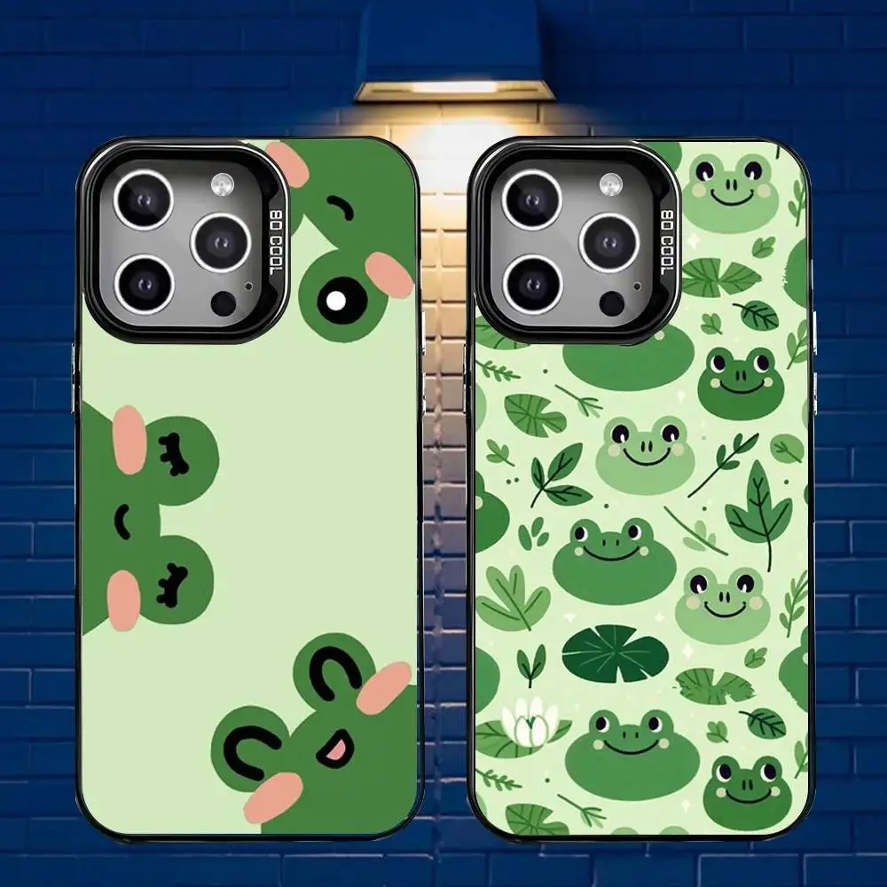 

Cartoon Frog Strawberry Phone Case For iPhone 16,15,14,13,12,11,Mini,Pro,E,MAX Gray Matte Silicone Black Cover
