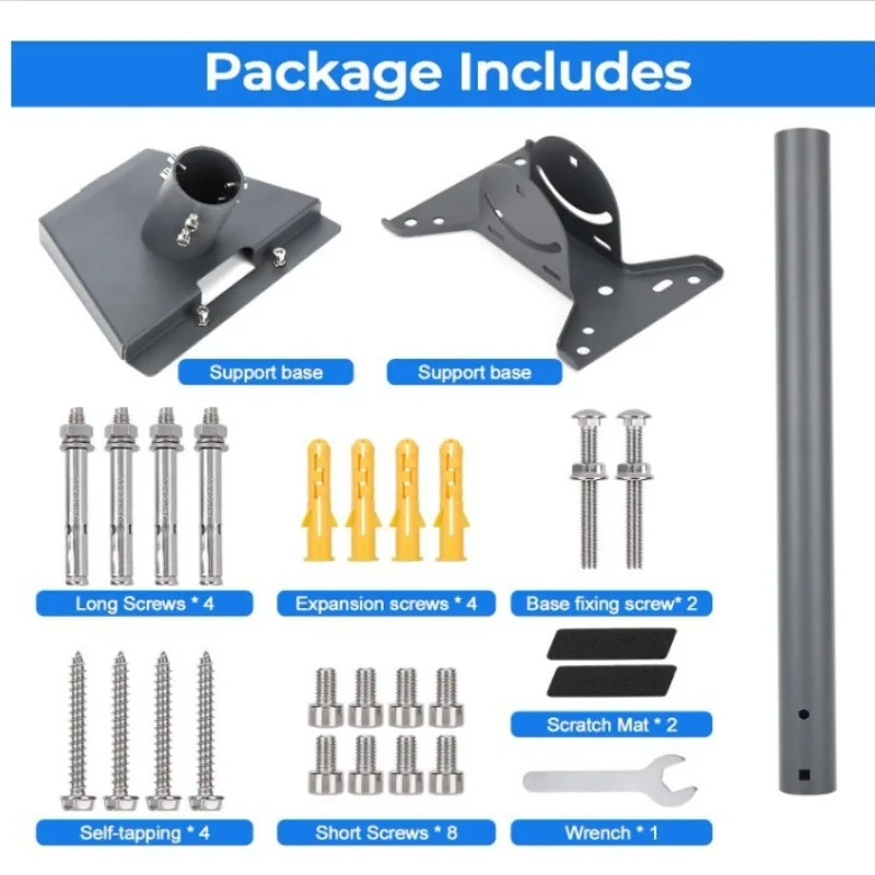 Gray Straight Pipe Bracket Set 3rd Generation Roof Mount Support Hardware Accessory