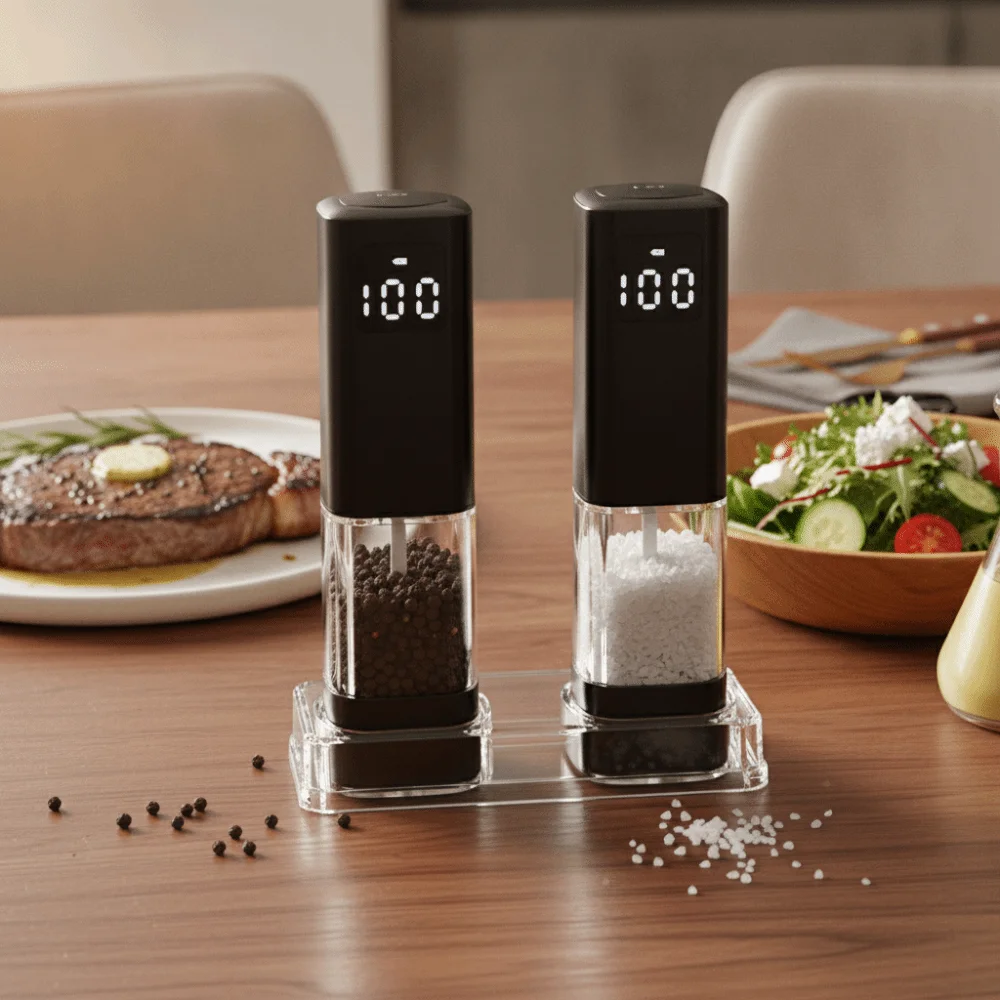 Adjustable Particle Coarseness Electric Salt and Pepper Grinder Rechargeable LED Display Seasoning Grinder Bottle