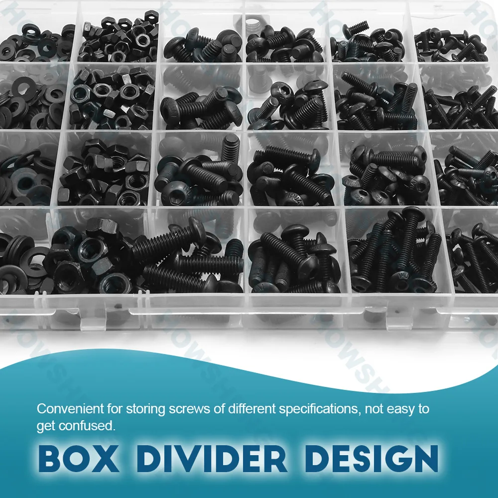 736/1403pcs Button Head Hex Socket Screw Set M2 M2.5 M3 M4 M5 M6 Black 12.9 Grade Allen Round Head Bolt and Nut Assorted Kit