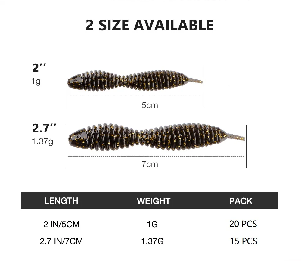 Spiker-Wurmköder bei 5 cm, 7 cm, weiche Köder für Barsch, Bass-Angelköder, TPE, TPR, schwimmendes Drop-Rig, weicher Köder, UV-Glüh-Wurmköder – Detail 3