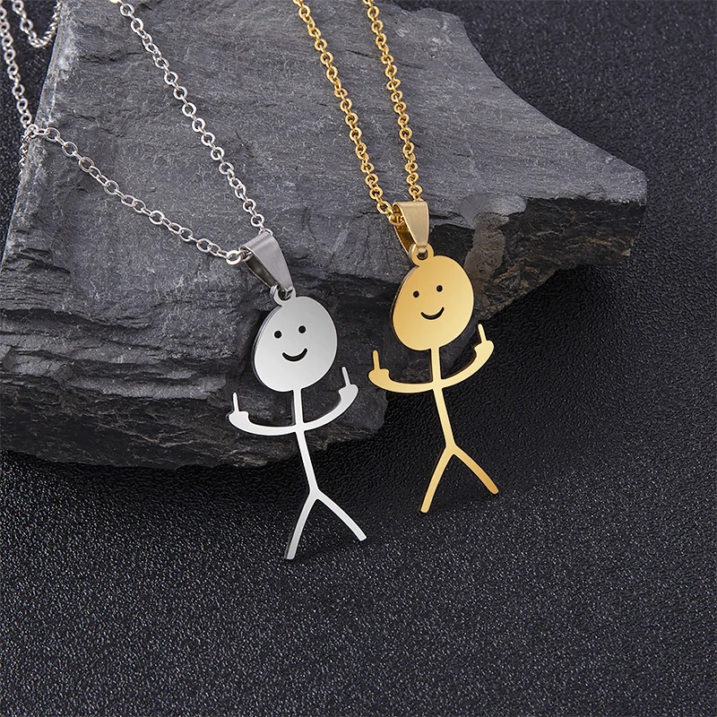 Fashion Hip Hop Fxck You Funny Doodle Pendant Necklace For Man Woman Stickman Middle Finger Rock Punk Necklace Party Jewelry