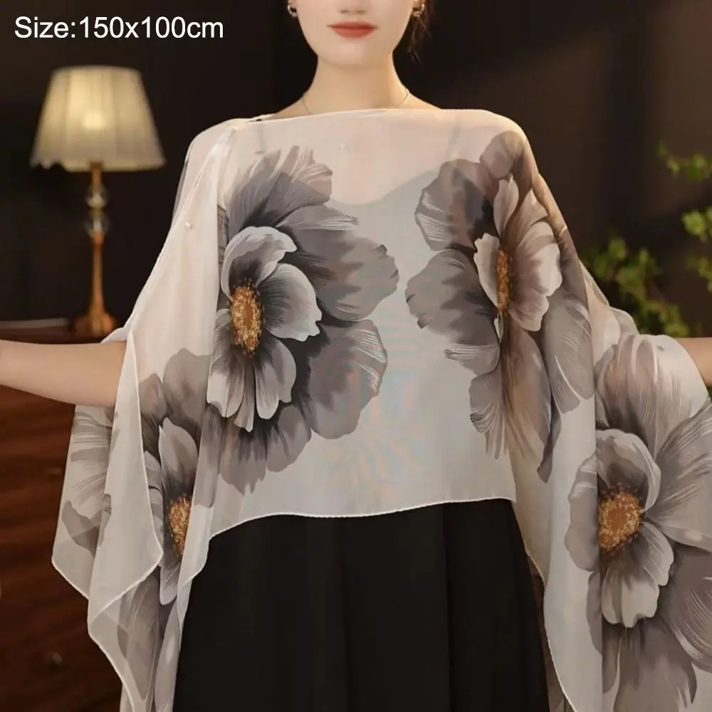 New Fashion Breathable Sun Protection Shawl Chiffon Long Flower Scarf Coats Jackets Capes Lady Summer