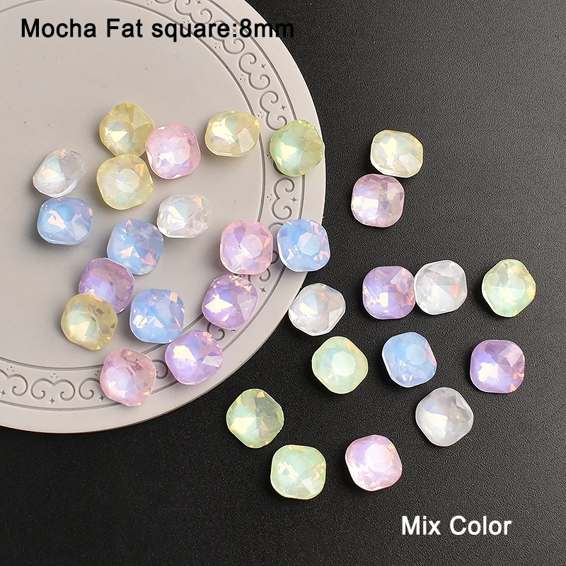 8mm Pointed Bottom Mocha Fat Square Nail Art Rhinestone K9 Glass Macaron Crystal Manicure DIY Decoration 30/100PCS