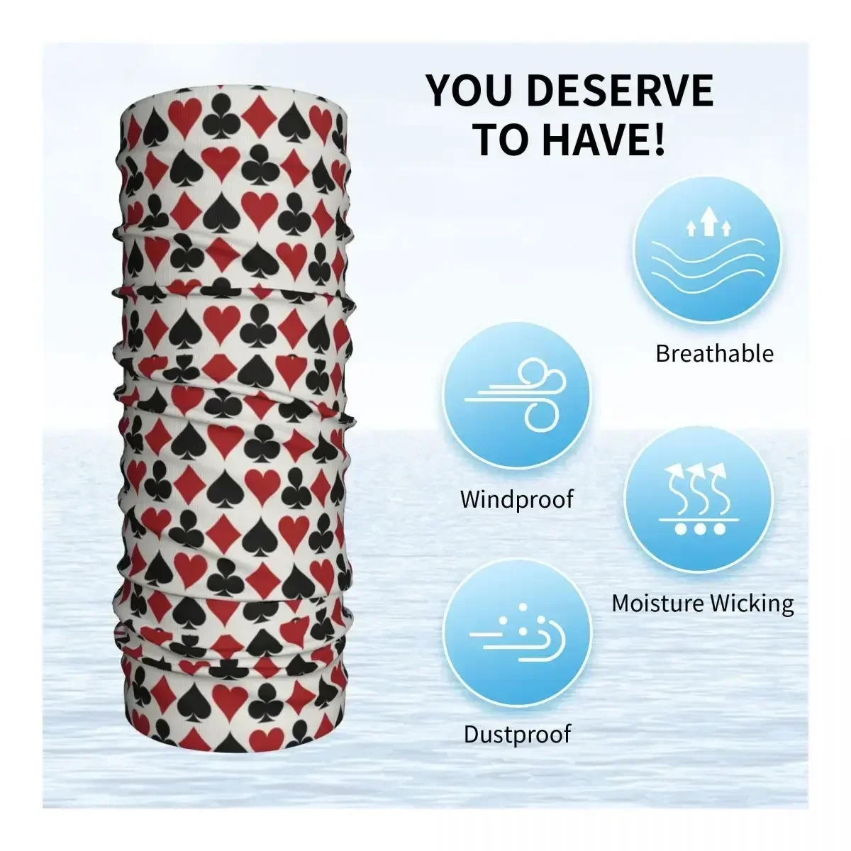 Poker Playing Card Winter Headband Neck Warmer Hiking Camping Tube Scarf Heart Spade Diamond Club Face Bandana Gaiter