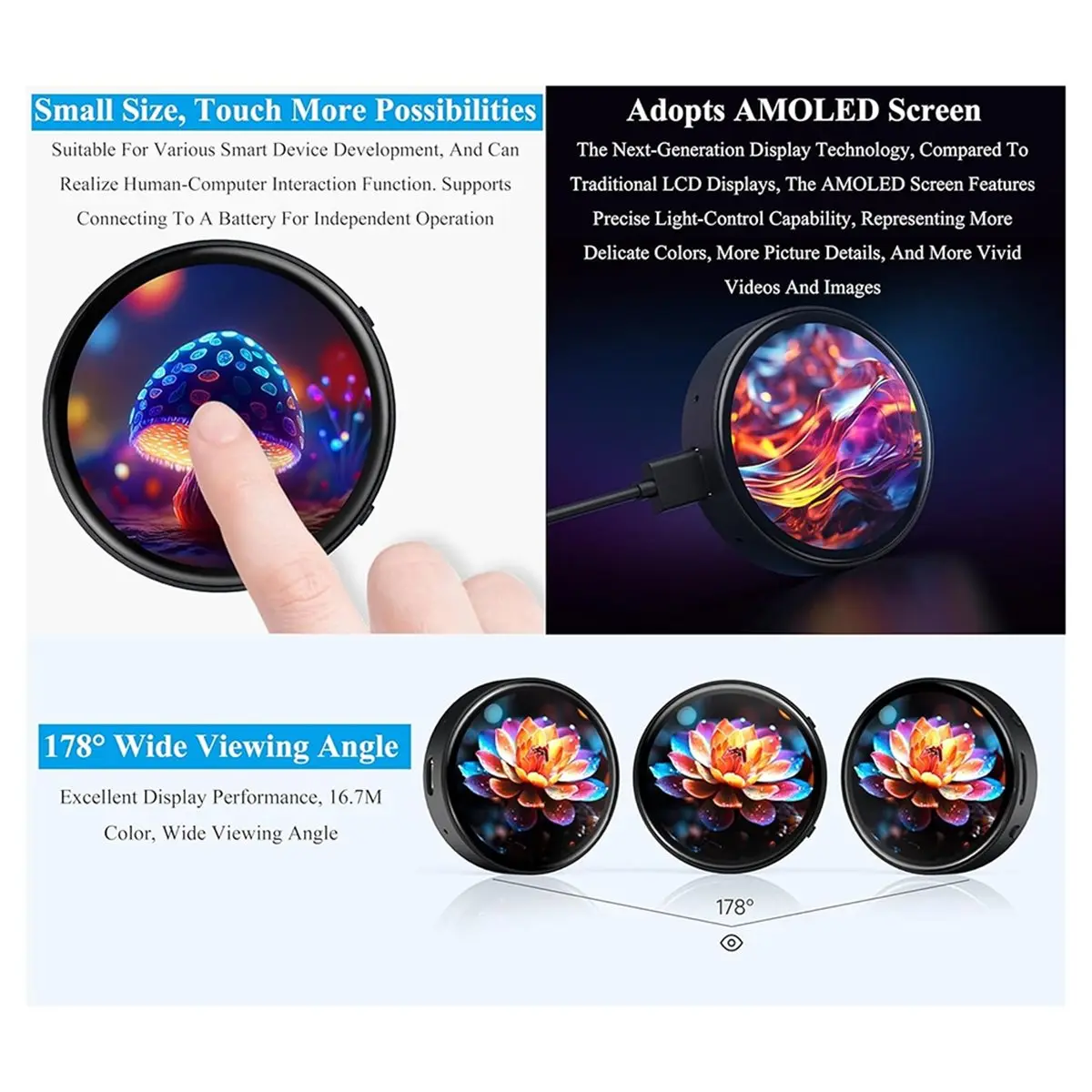 

(ABGQ) Плата разработки ESP32-S3 с 1,75-дюймовым круглым сенсорным AMOLED-дисплеем, двухъядерным процессором LX7, разрешением 466x466, QSPI