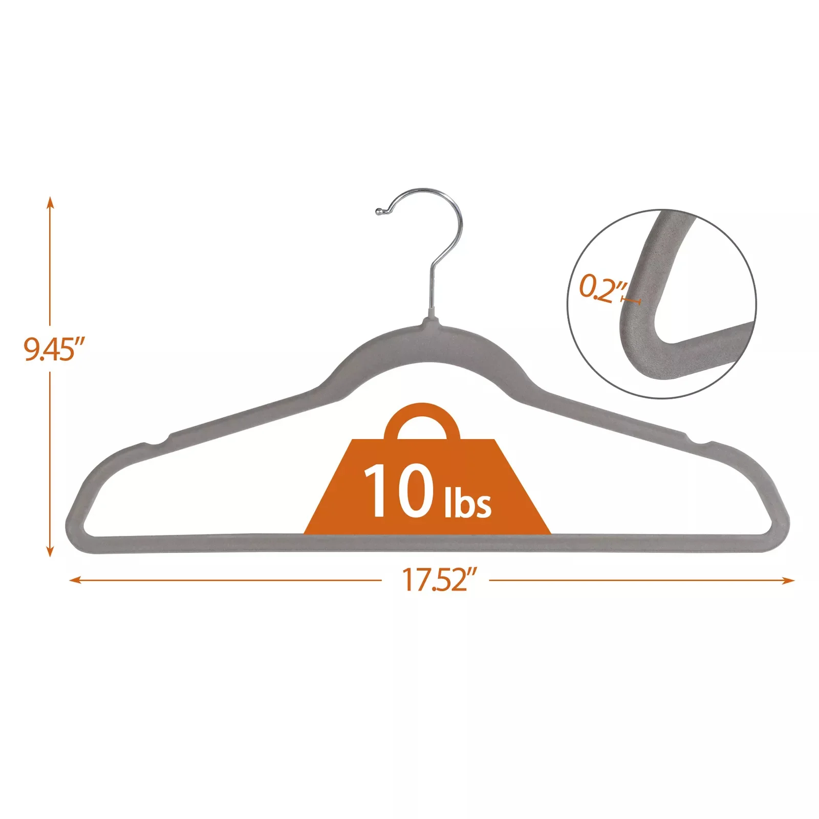 Non-Slip Flocked Velvet Hangers, 360 ° Swivel Hook, Grey Clothes Hangers, 100 Pack