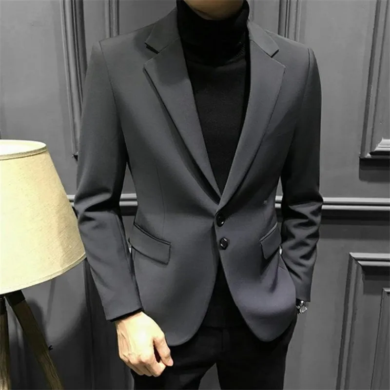 Blazers For Men Korean Slim Casual Business Coat Trajes De Hombre Spring Autumn Clothes Single-Breasted Black Suit Jacket