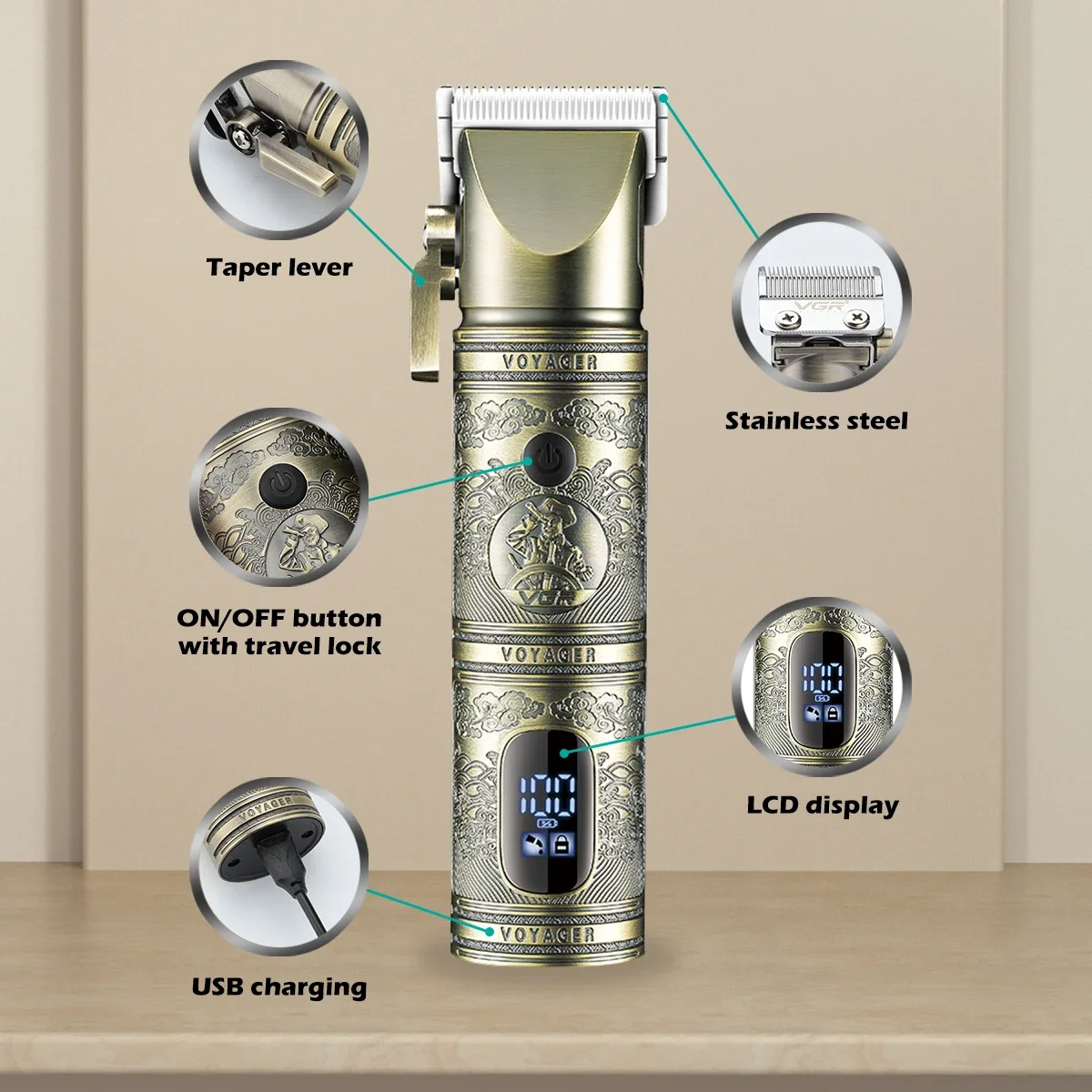 Tagliacapelli VGR tagliacapelli professionale Display a LED tagliacapelli regolabile T9 tagliacapelli ricaricabile per uomo V-697