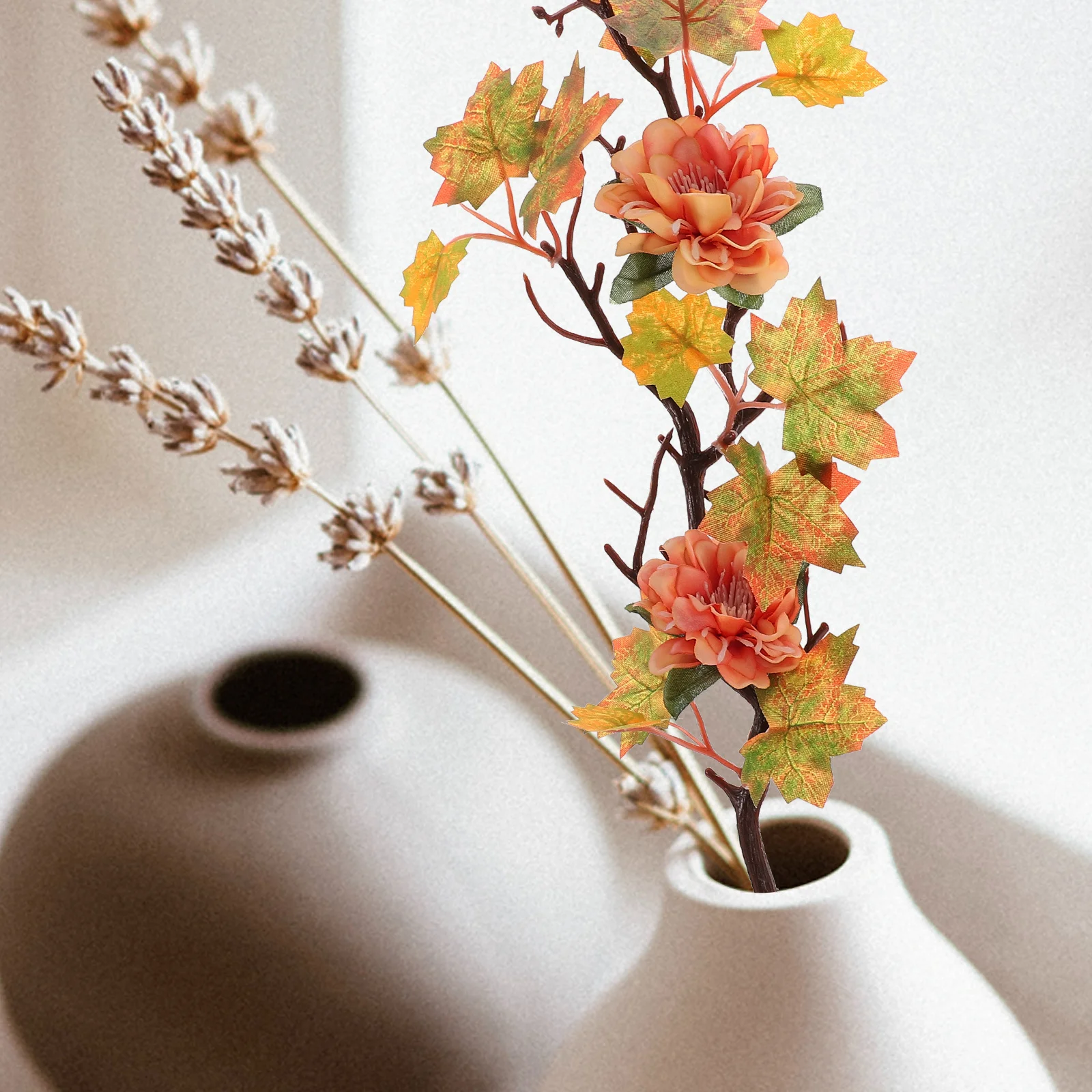 

2pcs Artificial Maple Leaf Branch Fall Faux Leaves Stem Home Decor Thanksgiving Decoration Autumn Leaves Picks For Vase Table