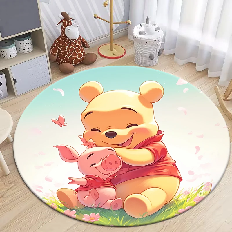 Winnie The Pooh HD Printed Round Carpet for Living Room Bedroom Rugs Camping Picnic Mats Flannel Anti-Slip Rug Yoga Mat Gift