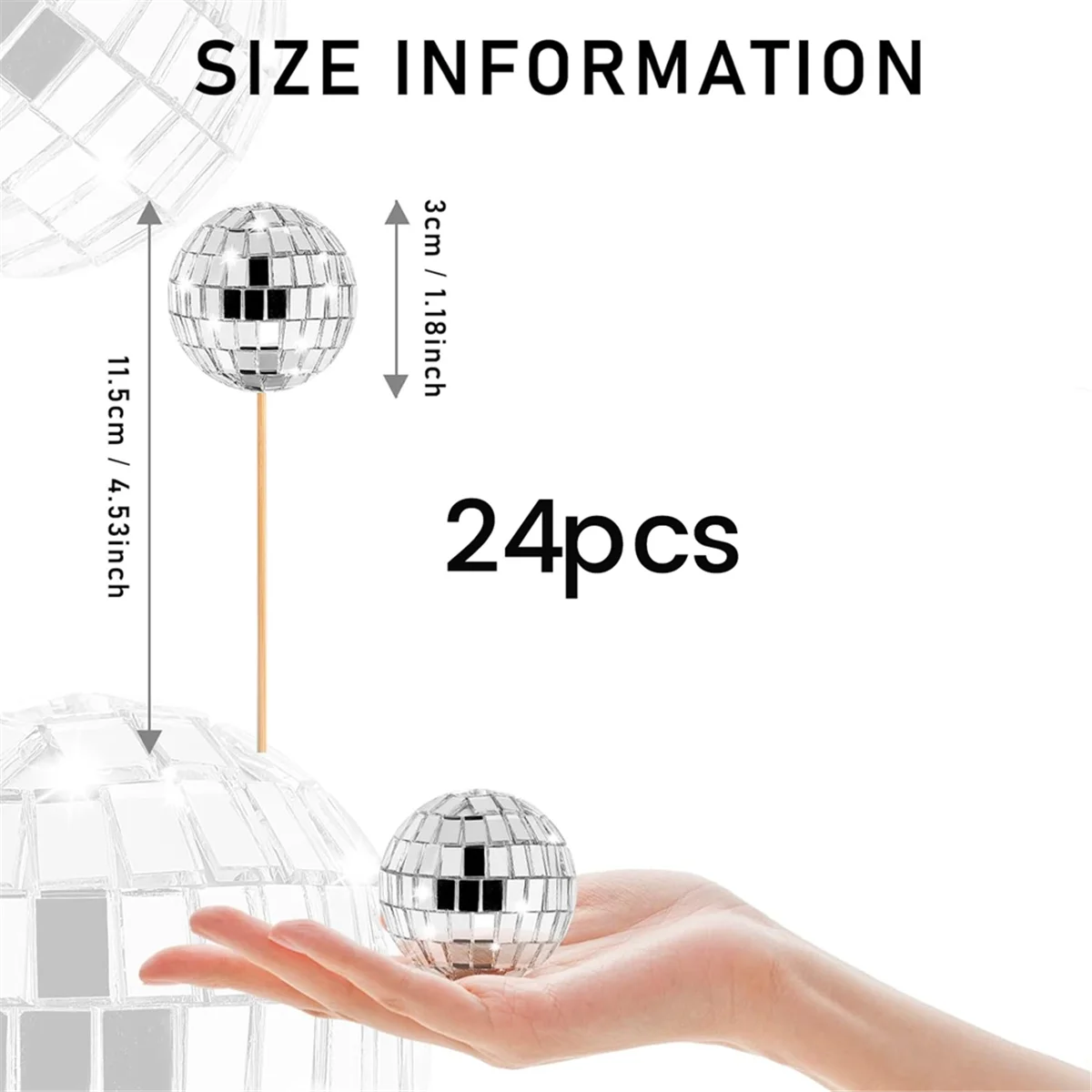 24 ชิ้น Disco Ball Cupcake Toppers Disco Ball Cupcake Picks กระจกสะท้อนแสง Ball เค้ก Toppers Disco ตกแต่ง Silver