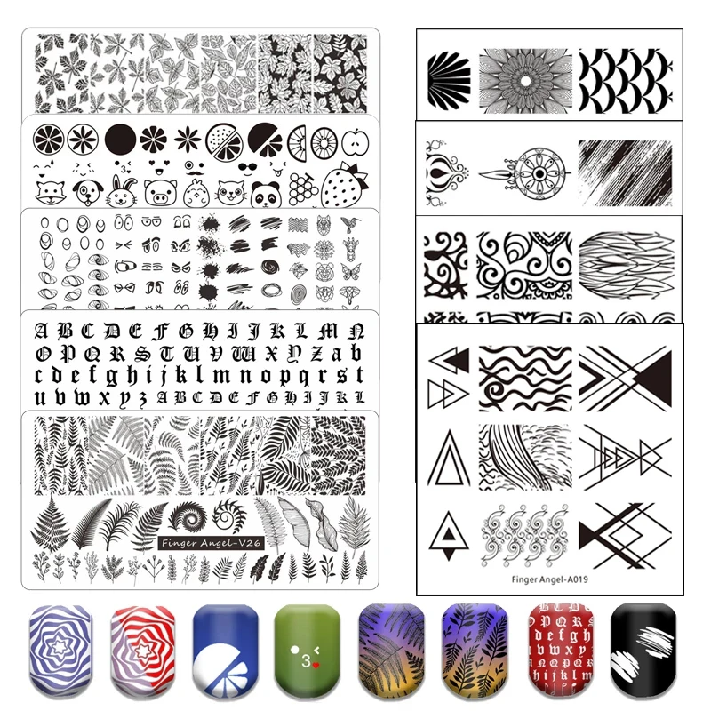 1Pcs Geometry Nail Stamping Plates Lines Animal Fruits Theme Template Plate Mold Flower Leaf Lace Nail Art Stencil Tools Letter