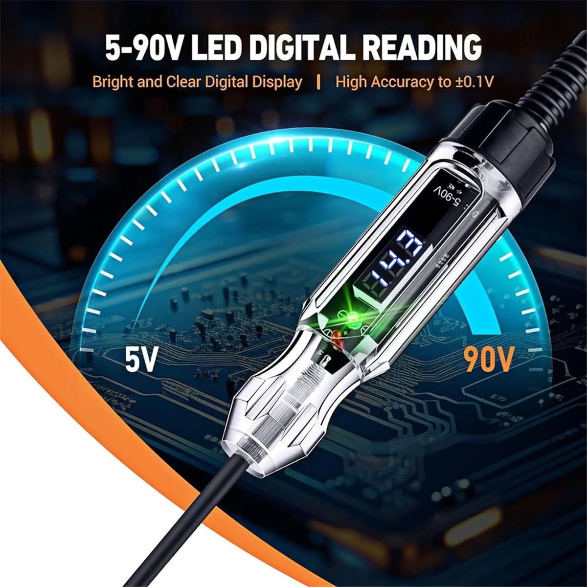 

AB51 Automotive Test Light,5-90V Digital LED Electrical Tester, Circuit Tester with 140 Inch PU Spring Wire,for Checking
