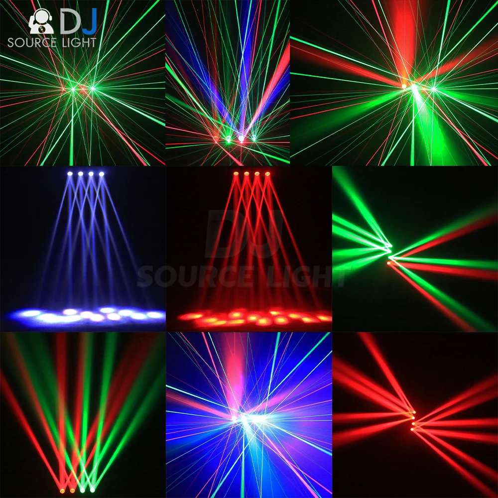 

Four Head 12x10W LED Beam Laser Moving Head Light Red & Green Laser light with Flash DMX512 Sound Control effect For DJ Party