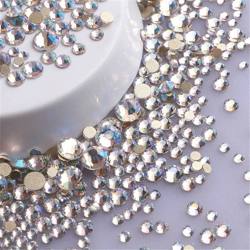 1440pcs Mix Size SS3-SS20 Glass Flat Back Rhinestone Glitter Blue Moonlight Diamond Non Hotfix Strass Rhinestones for Nail Art