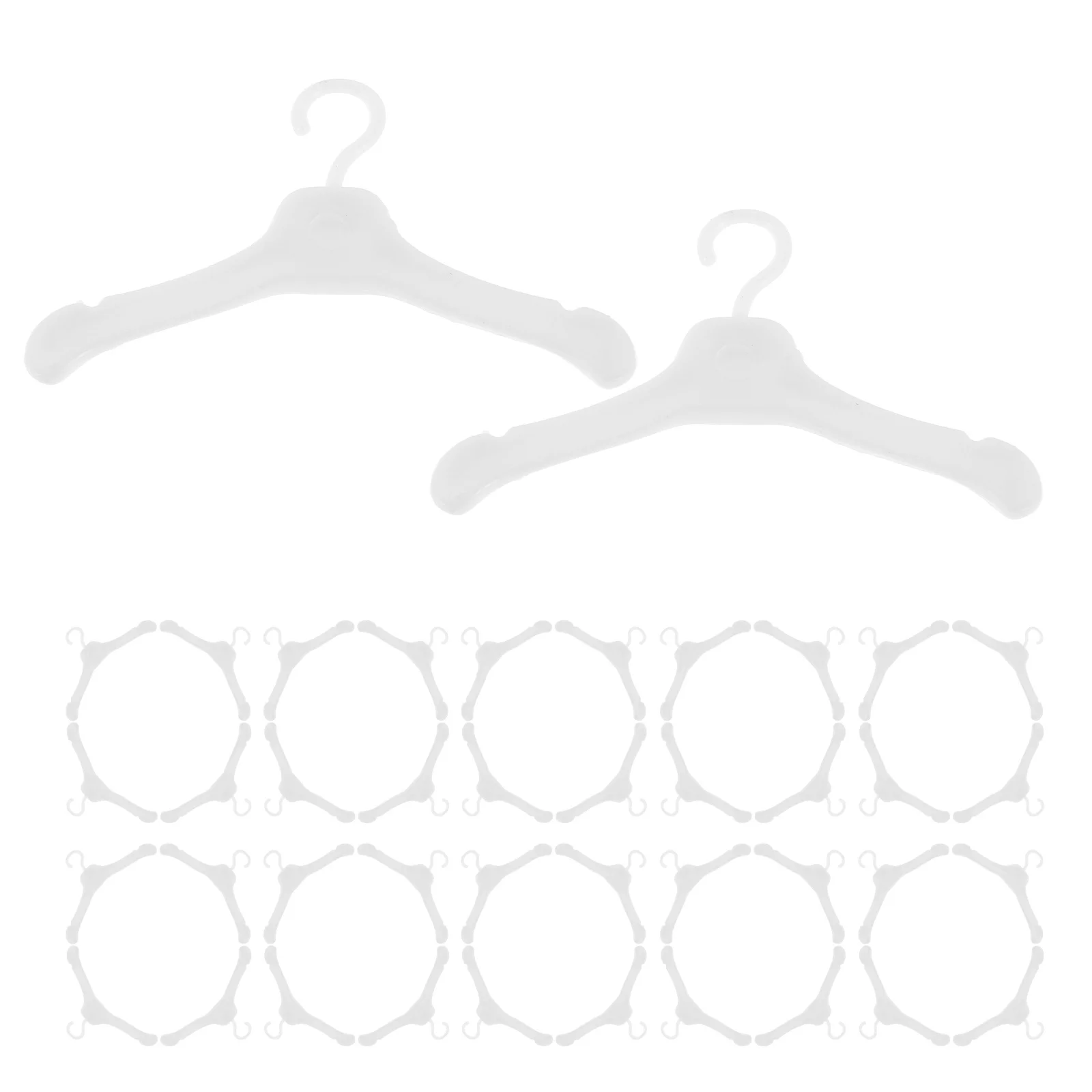 50 szt. Miniaturowe plastikowe wieszaki na ubrania, organizer do szafy dla ubranek dla lalek, stojak do ekspozycji i przechowywania, plastikowe wieszaki