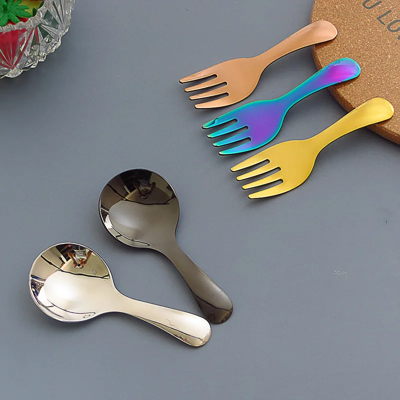 Portable Stainless Steel Spoon Fork Tableware Outdoor Camping Cutlery Sets Fruit Dessert Cake Tableware for Children Students