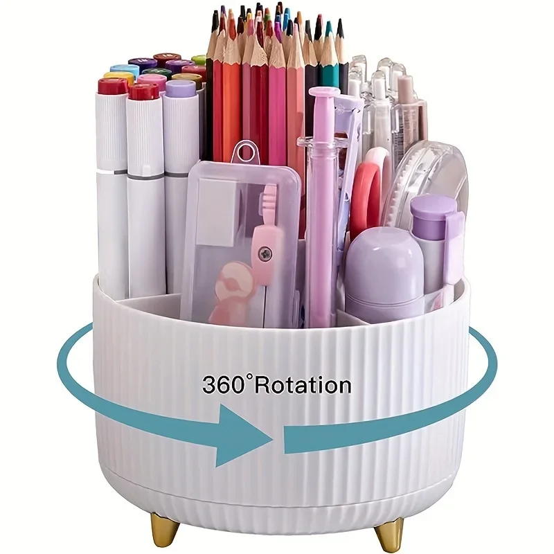 Desktop Pen Holder Pencil Holder 5 Slots 360° Rotating Desktop Organization Stand Office School Pen Jar Storage Rotating Holder