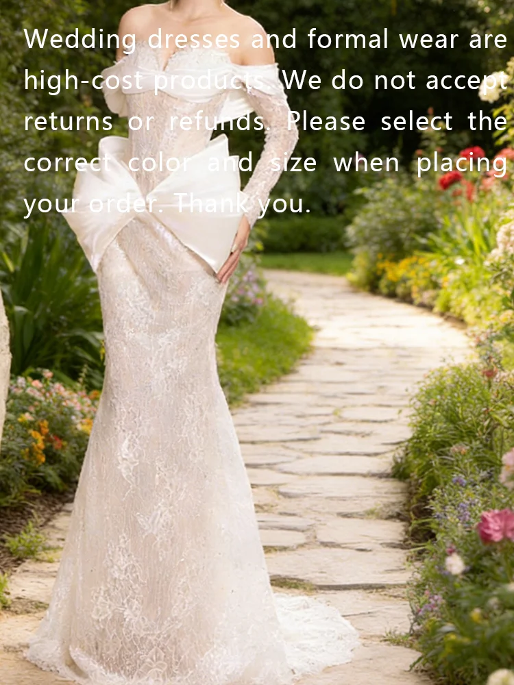 Graceful Sweetheart Lace Full Sleeve Ruched Slim Bride Wedding Dresses Bridal Gowns Customized