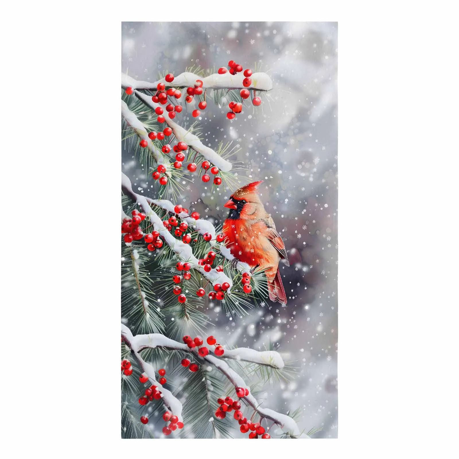 Winter Snowy Scenery Forest Cardinals Berry Printed Tea Hand Towel Kitchen Dishcloth Water Absorption Household Cleaning Cloth