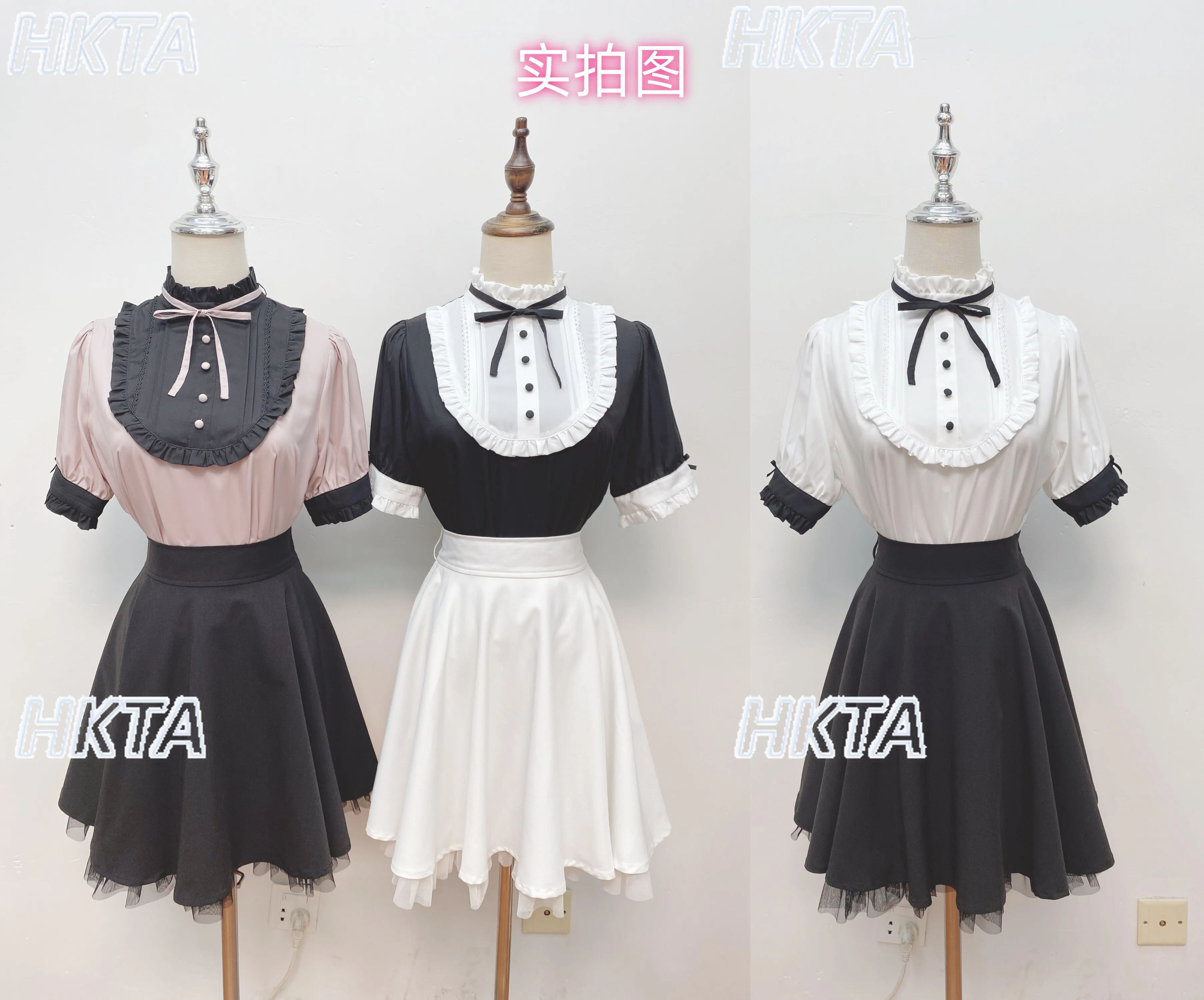 Original Japanese Sweet Court Style Stand Collar Tie-up Shirt Girls Women Lolita Sweet Bow Ruffle Short Sleeve Top Summer Blouse