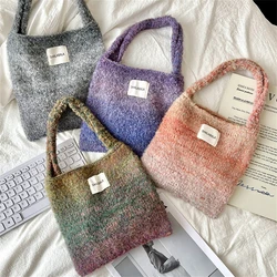 Women's Wool Hand Knitting Handbag Hundred Blend Weaving Shopping Bags Gradient Knit Shoulder Bag Female Capacity Commuter Tote