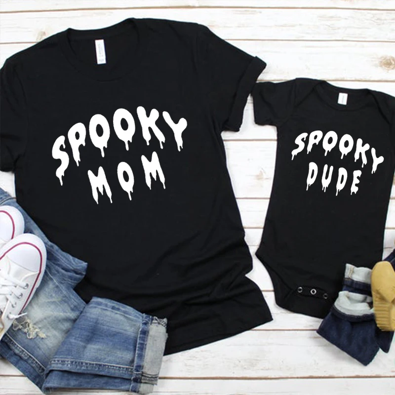 Halloween Shirts Family Matching Halloween Shirts Spooky Mama Sweatshirt Mom Shirt Spooky Shirt 7-12m Casual Tee