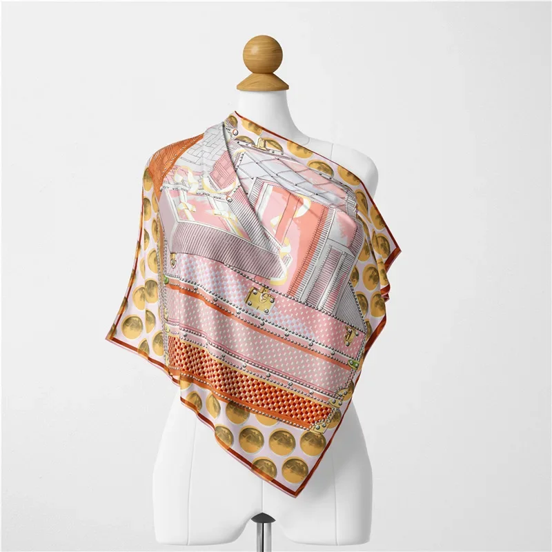 Spring and Autumn thin color fresh temperament simulation silk small square scarf headscarf professional scarf tied bag