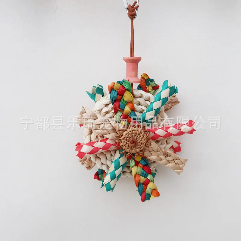 Parrot Chew Toys Cockatiel Toy Bird Chewing Toy With Metal Hook Colorful Foraging Toys For Parakeets Bird Straw Shredding Toys