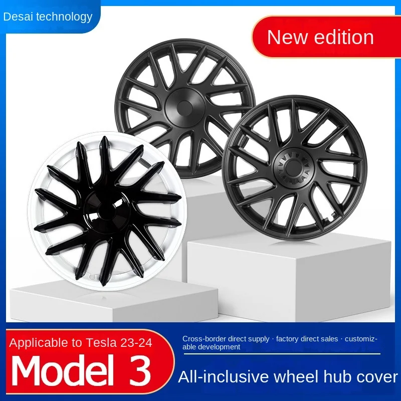 4PCS 18Inch Hub Caps for Tesla Model 3 2024 Wearresistant Highland Performance Replacement Whirlwind Wheel HubCap Full Rim Cover