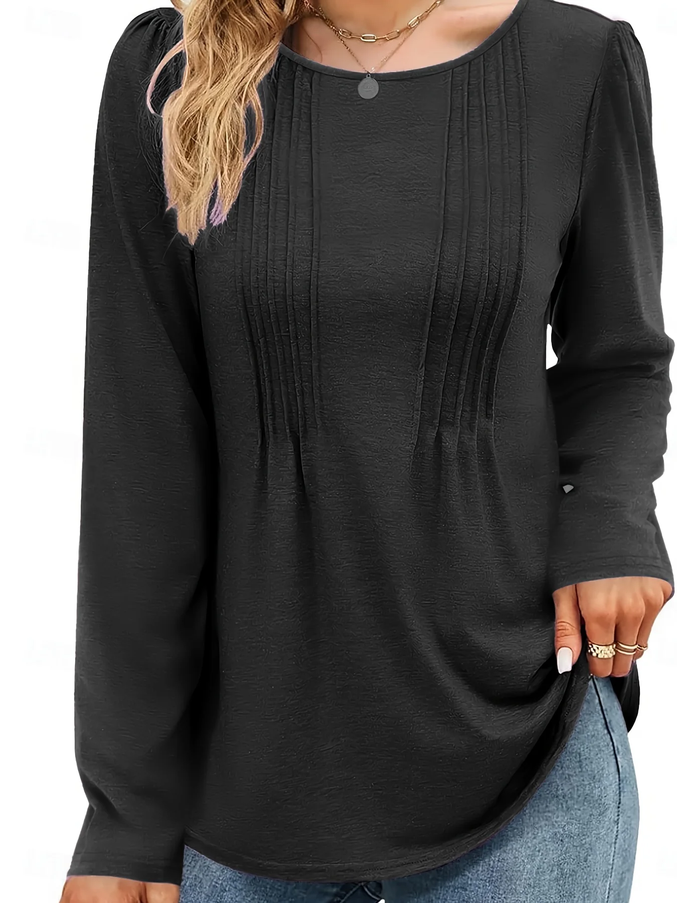 Elegantes, langärmliges, plissiertes Oberteil für Damen in großen Größen für mühelosen Alltagsstil. – Detail 4