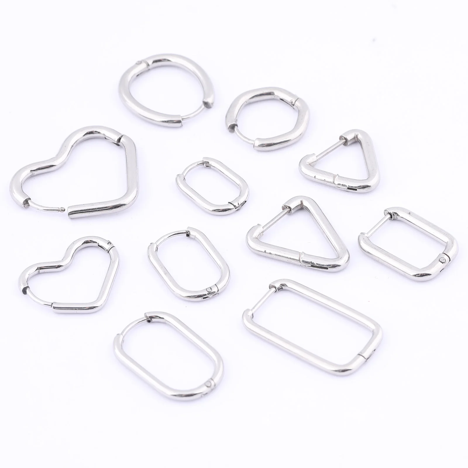 10pcs Stainless Steel Triangle Rectangle Heart Shape Hoop Earring Clasp Hooks Diy Jewelry Making Accessories