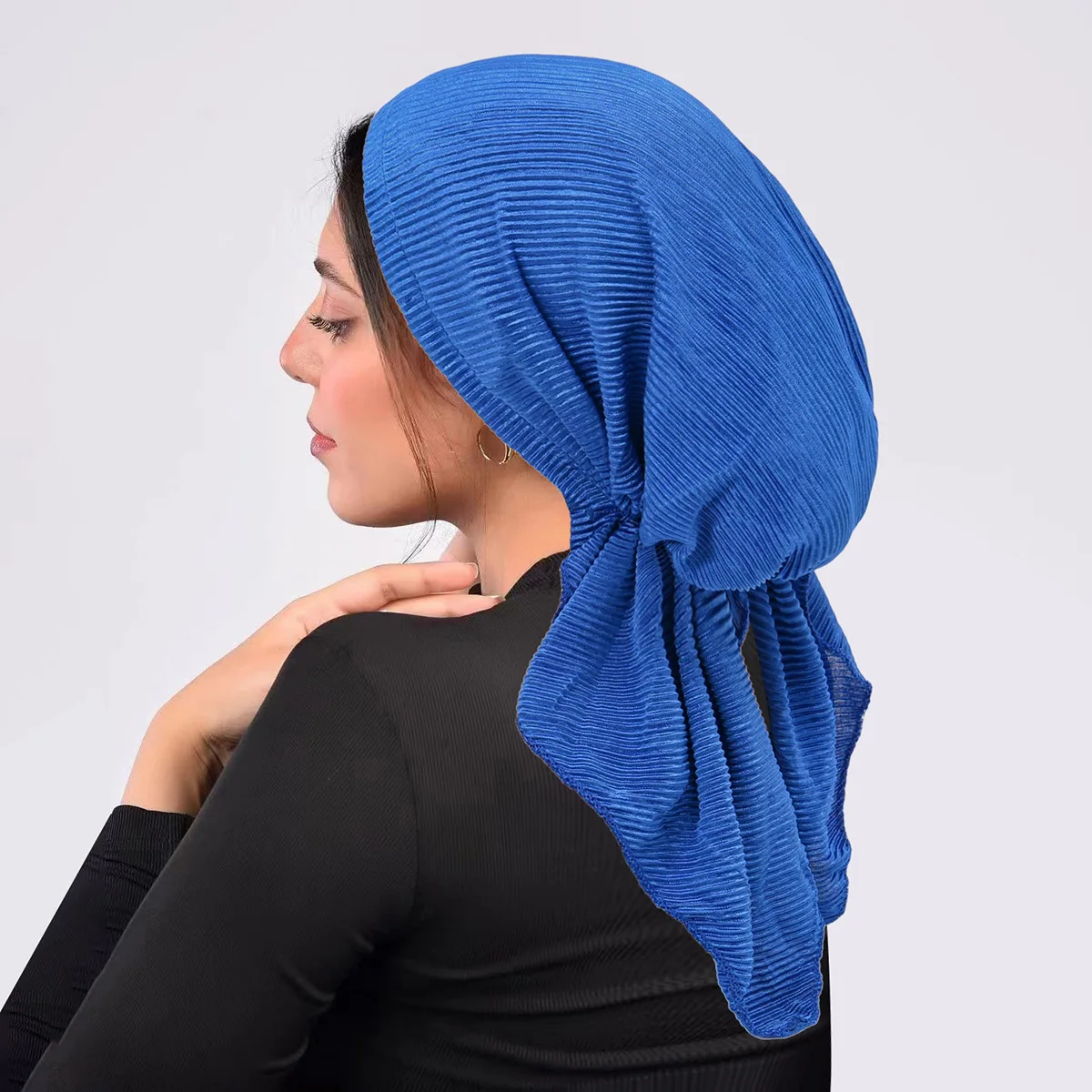 Novas mulheres pré-amarrado chapéu muçulmano hijab plissado lenço turbante quimio boné perda de cabelo cabeça envoltório bandanas bandana turbante mujer