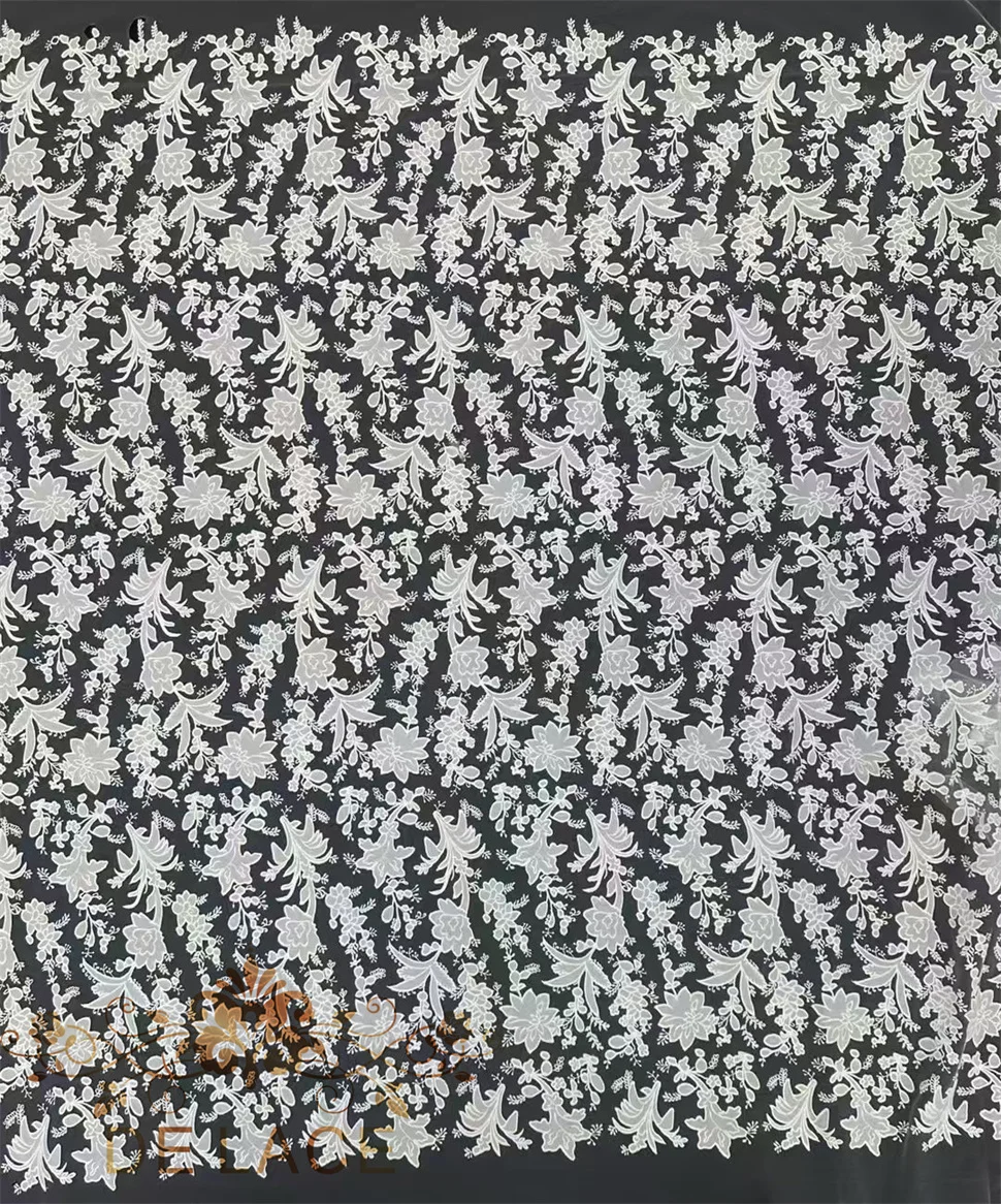 

WM High Quality Wedding Dress Lacer Cut Big Flower Embroidered Lace Fabric Blooming Flower Bridal Dress Lace Fabric