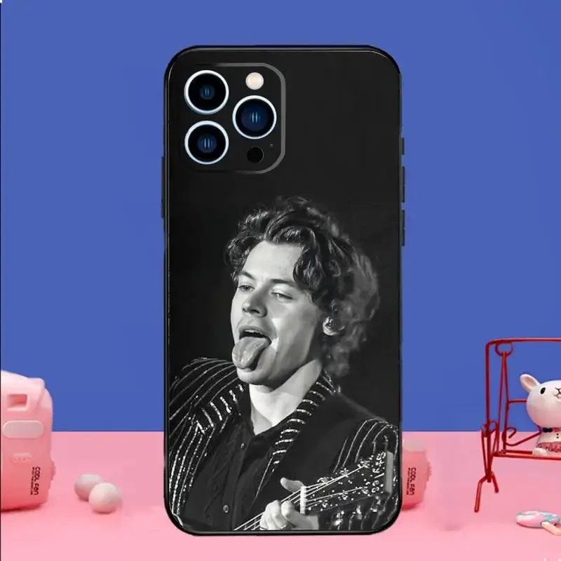 H-HaRRy S-Styles Phone Case For iPhone15,14,13,12,11Pro Max,Xs,Xr,X,7,8 Plus,12,13Mini Silicone Black Cover