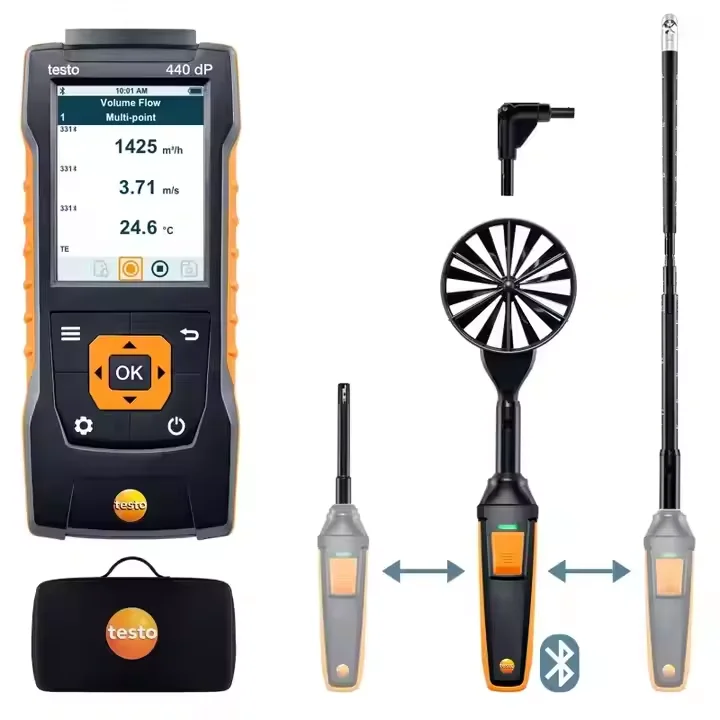 Testo 440 Delta P Flow ComboKit 1 Lux Kit Lichtmesser Luftgeschwindigkeit und IAQ Messgerät 0563 4409