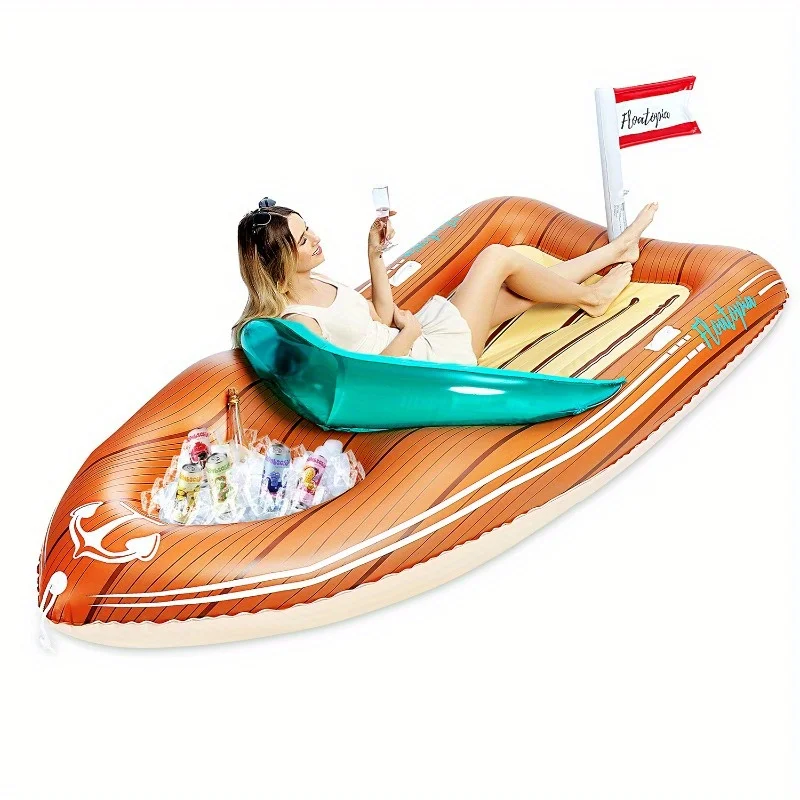 JOYFY Galleggiante Gigante a Forma di Barca con Frigorifero, Gonfiabile Divertente per Piscina, Zattera Estiva per Bambini e Adulti, Set per Feste