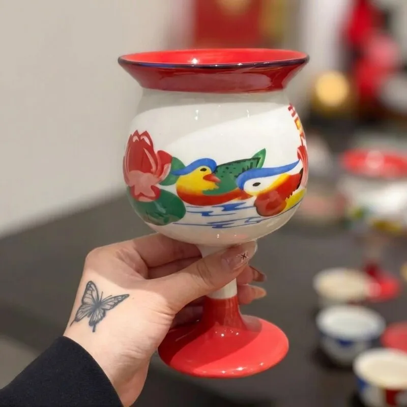 Nordic Ceramic Mandarin Duck Goblet Ornaments Living Room Kitchen Dining Table Water Glass Red Wine Milk Mug Home Decoration