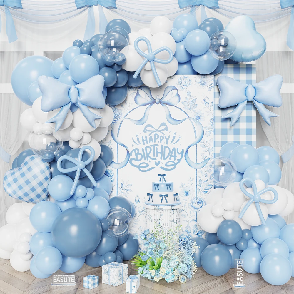 

127pcs Dusty Blue White Balloons Garland Arch Kit Bow Heart Foil Ball Gender Reveal Bridal Boy Baby Shower Birthday Decor Globos