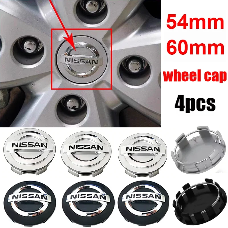 Tapas de cubo de rueda de coche de 54/60mm con emblema para Nissan J10 X-Trail Qashqai Juke Leaf Micra Note Kicks 350Z Patrol Pulsar Nismo
